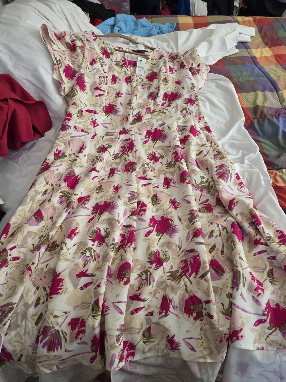 Lane Bryant Cream Dress with Pink Floral Print
